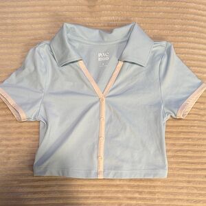 Light Blue cropped collared Shirt